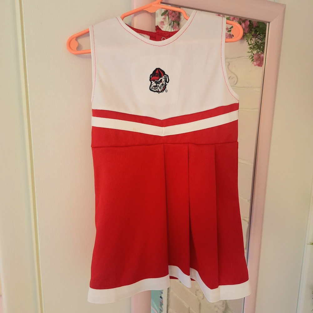 Rivalry Threads Red and White Cheer Dress with Bulldog Patch